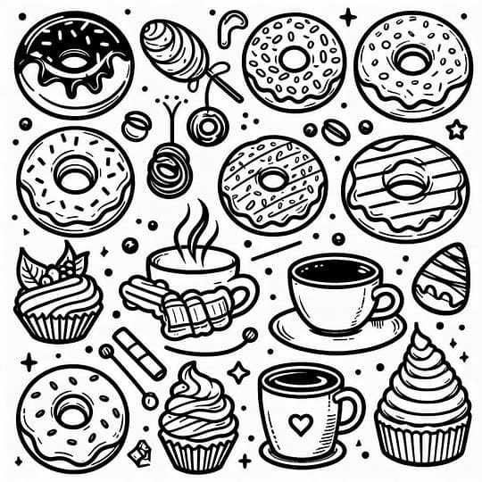 Donat dengan kopi dan krim