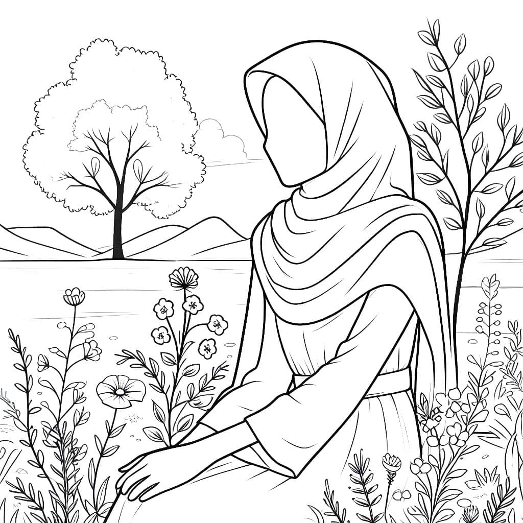 Wanita Berhijab di Alam