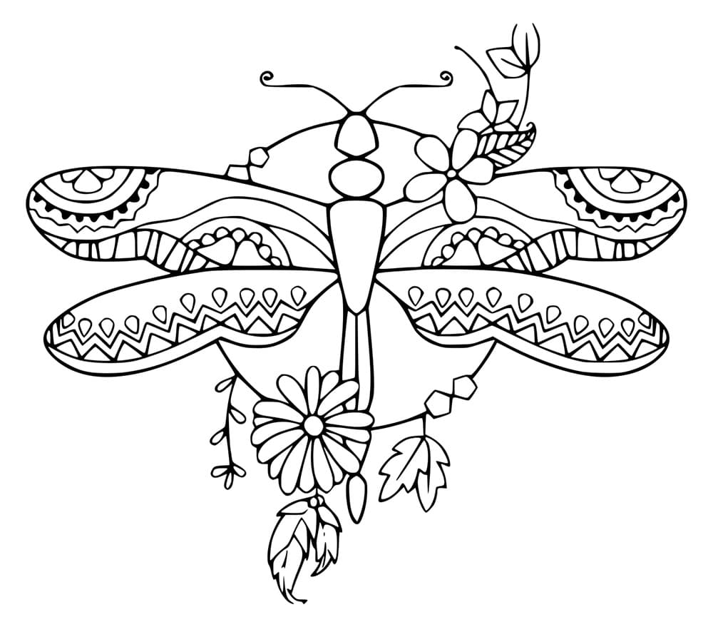 Capung dan Bunga Zentangle