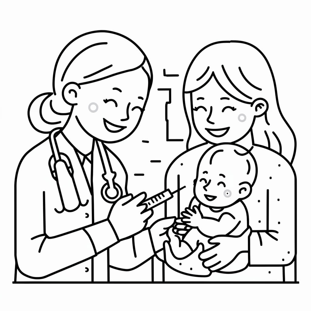 Dokter Perempuan dengan bayi dan ibu