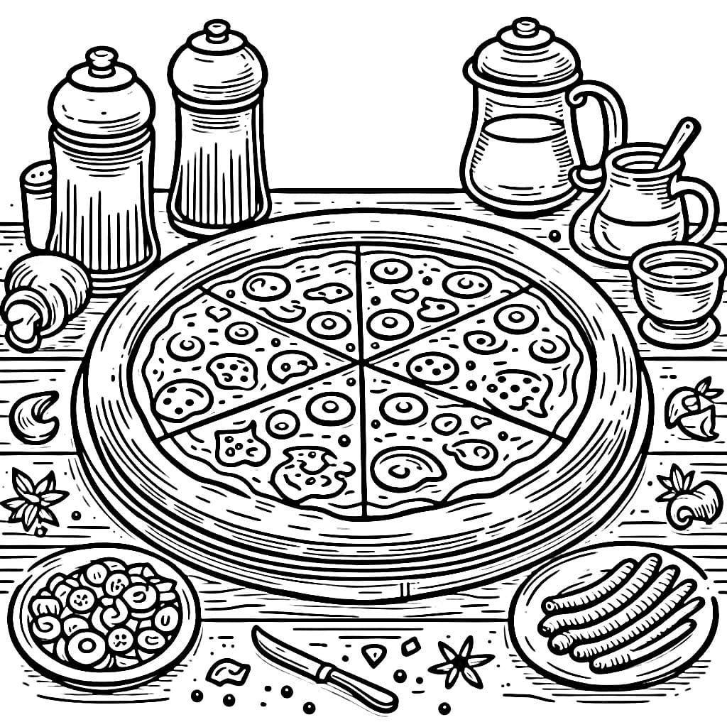 Piring pizza di atas meja