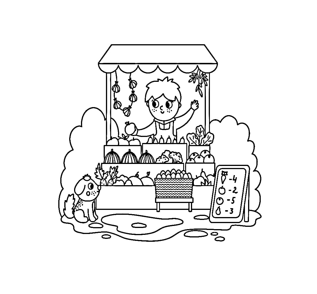 Anak laki-laki itu berjualan di pasar