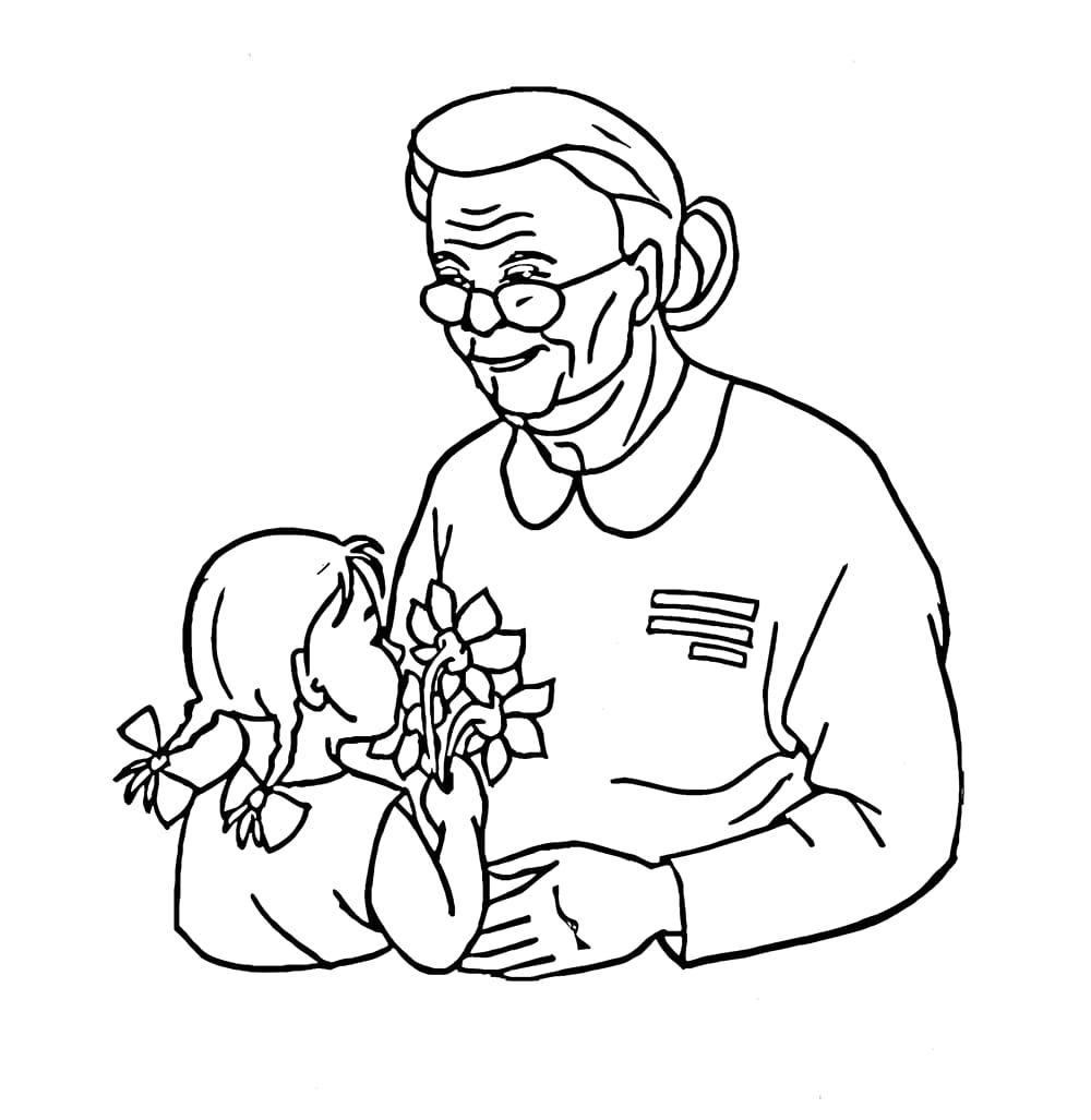 Gadis memberi bunga pada nenek