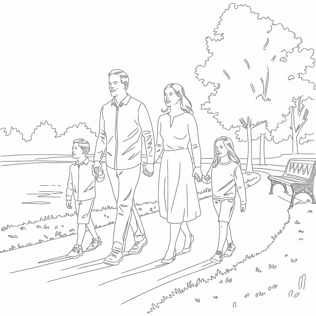 Keluarga berjalan-jalan di Taman Kota