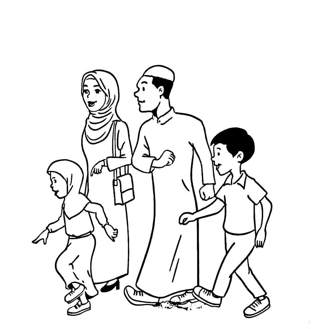 Keluarga Muslim berjalan
