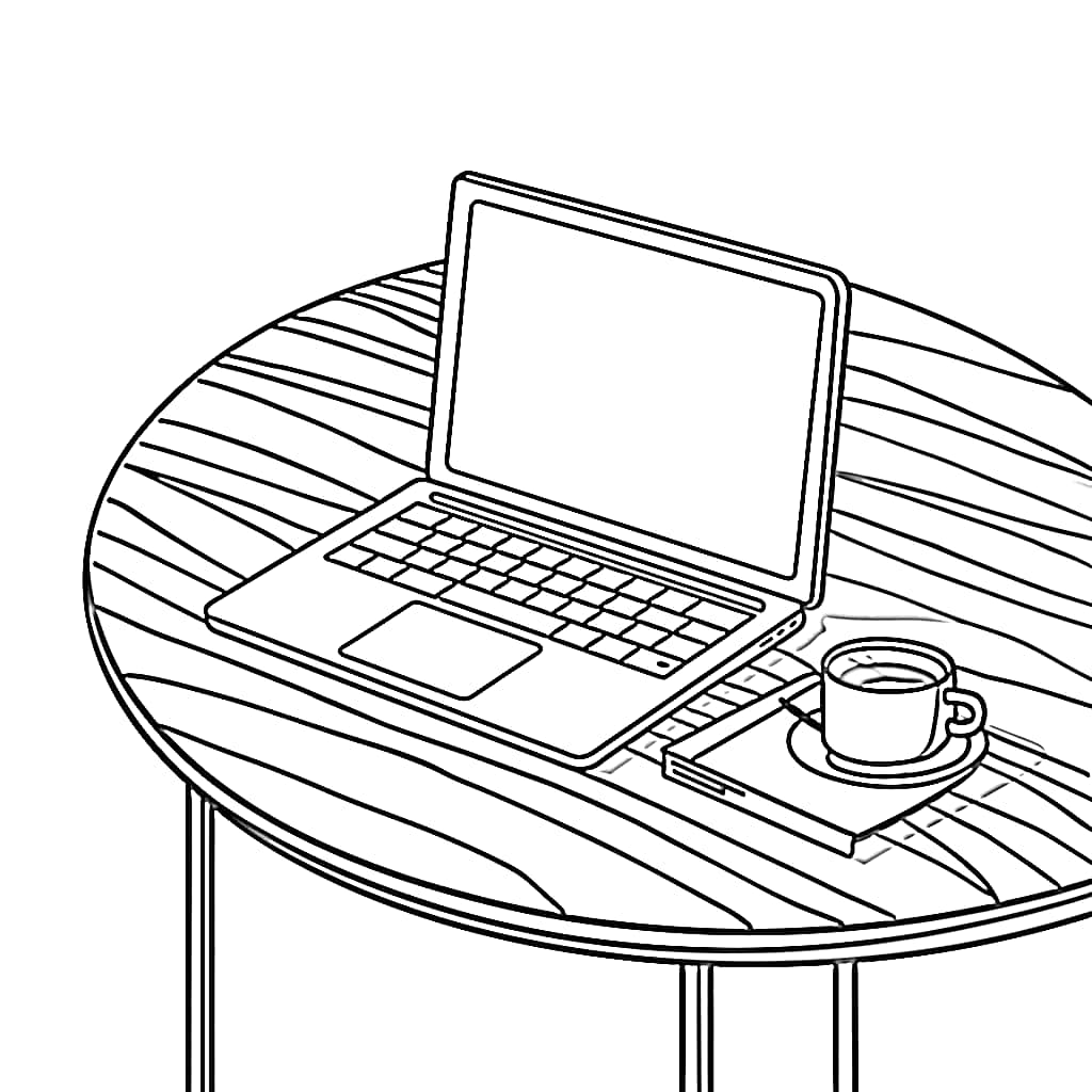 Laptop di atas meja bundar