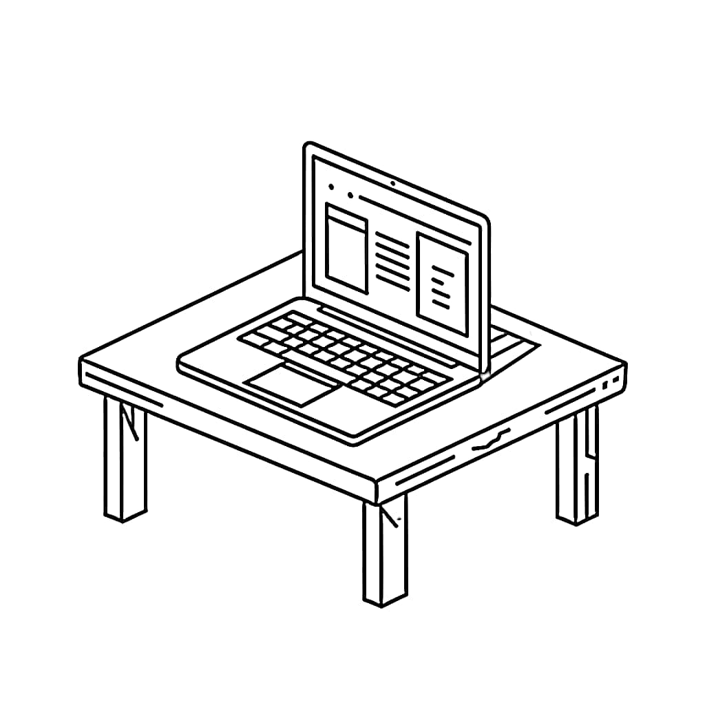 Laptop di atas meja mini