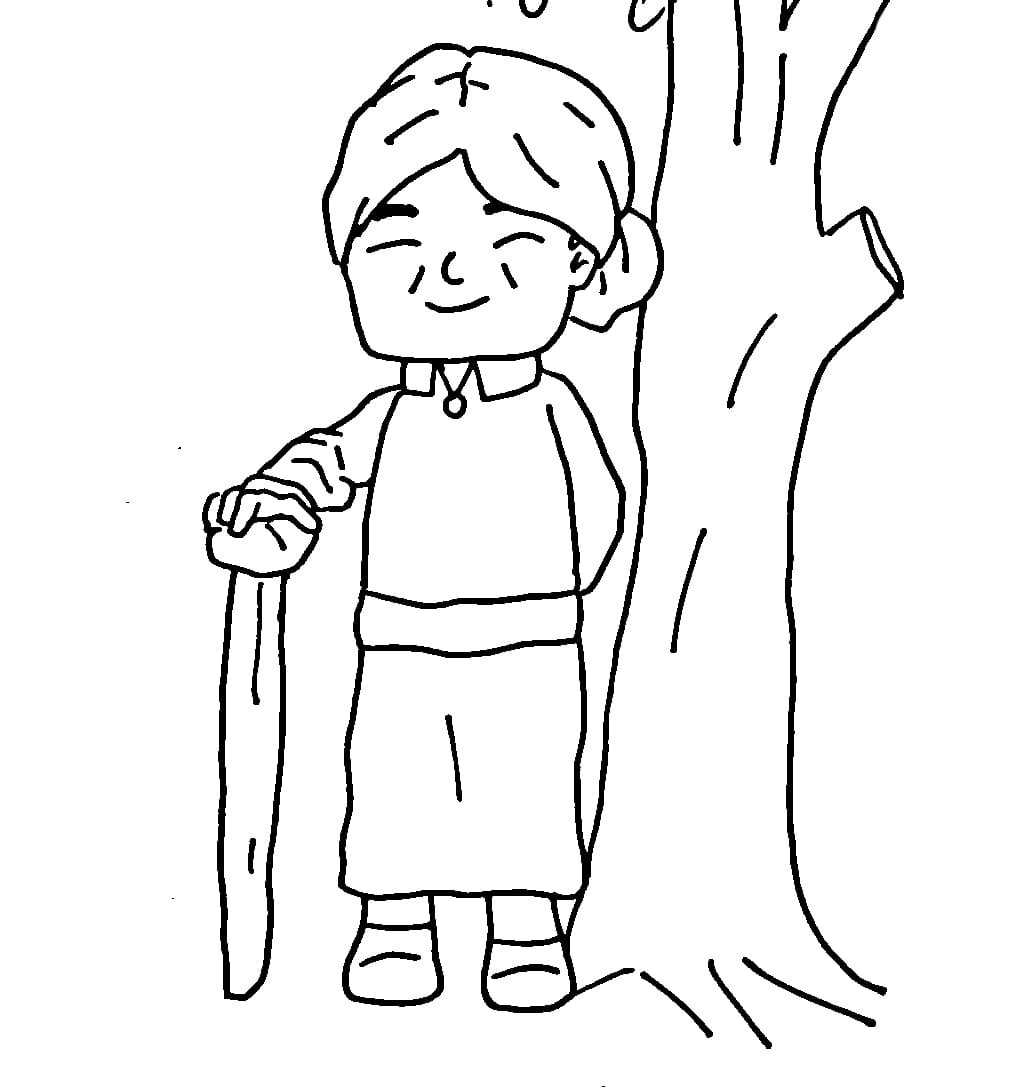 Nenek di dekat pohon