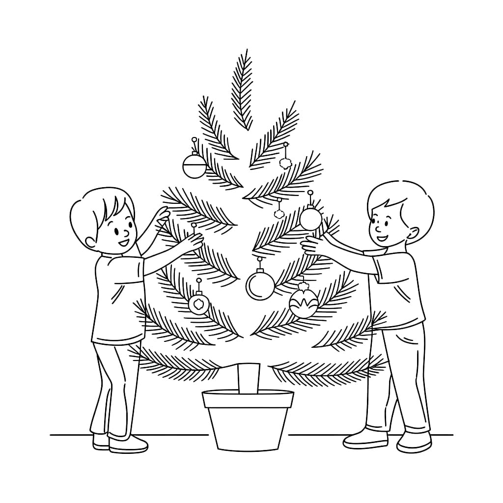 Dua anak laki-laki dan pohon natal