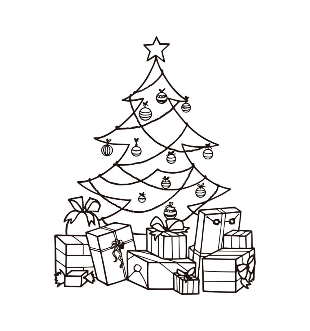 Pohon Natal dengan Hadiah dan Bohlam