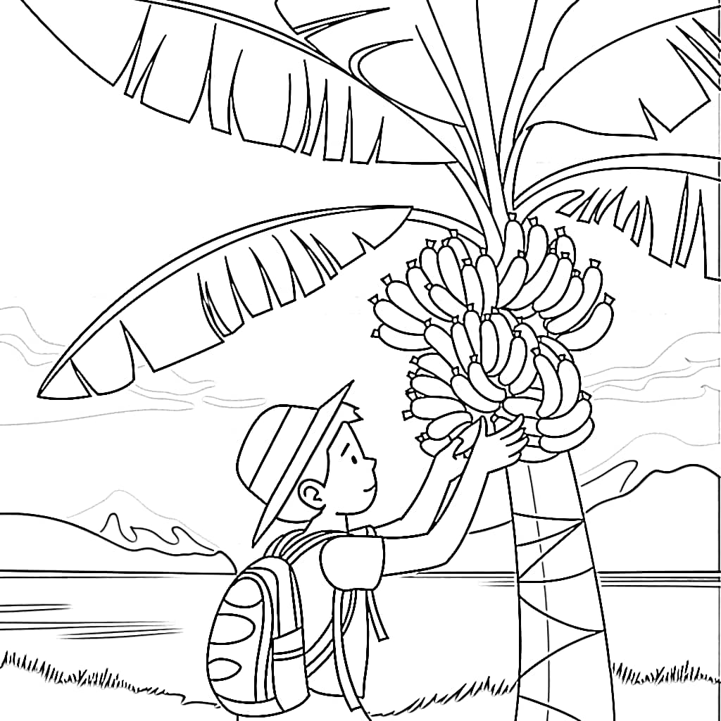 Pohon pisang dan anak laki-laki