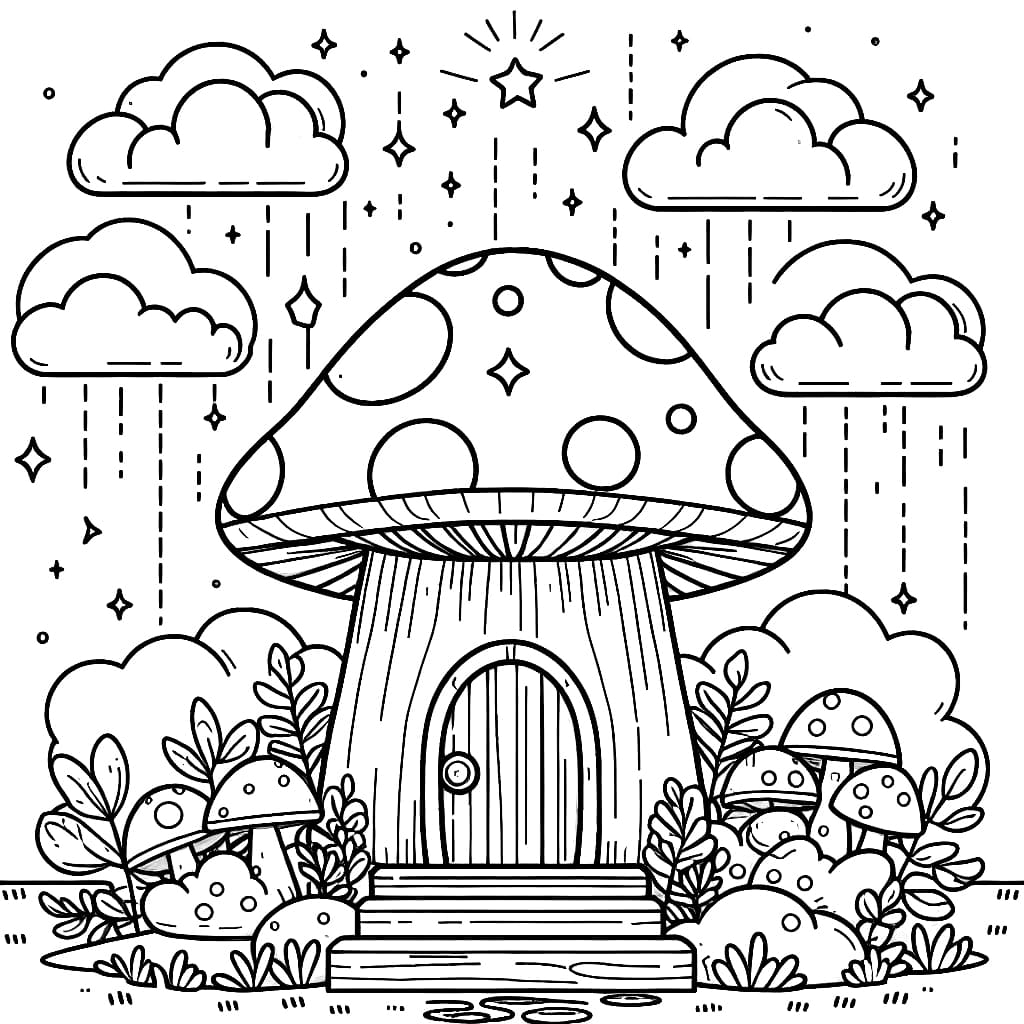 Rumah jamur dan awan