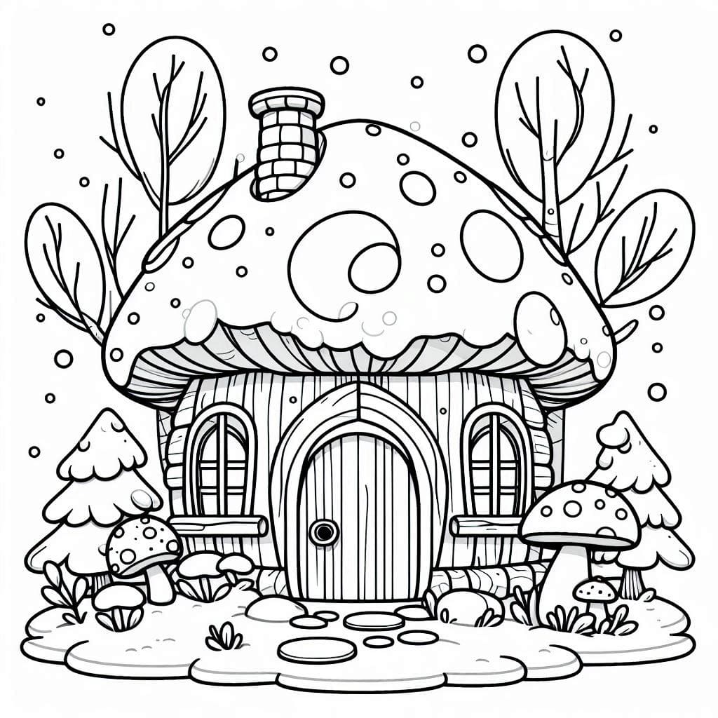 Rumah jamur dan salju