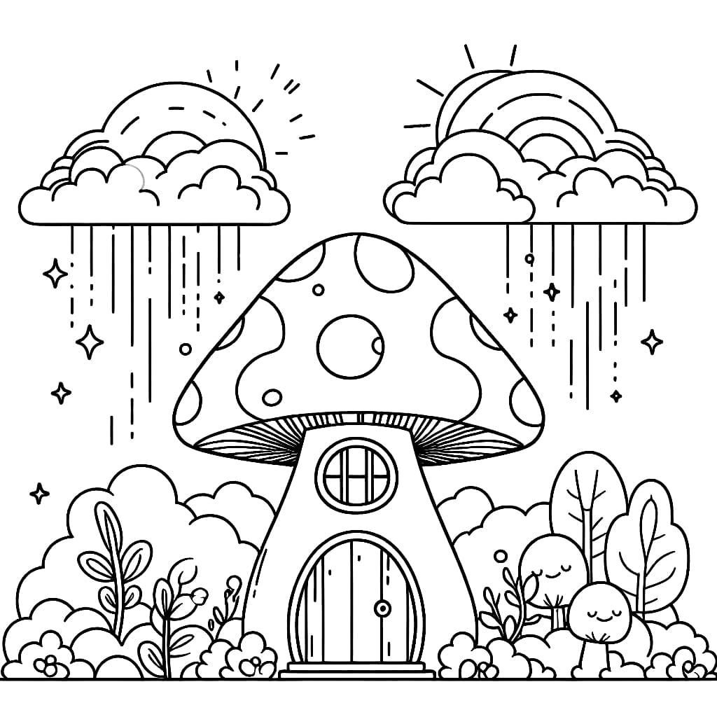 Rumah jamur di tengah hujan