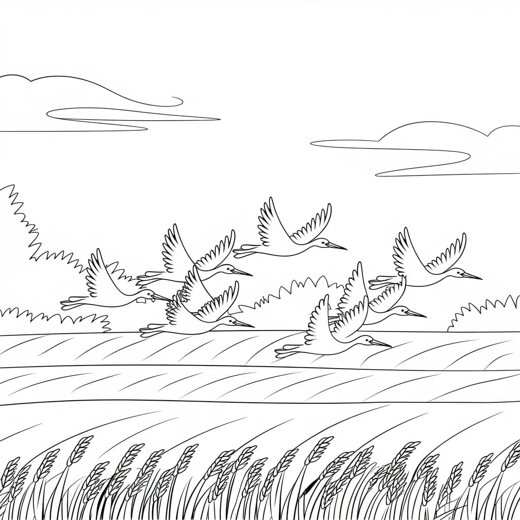 Sekawanan bangau di sawah