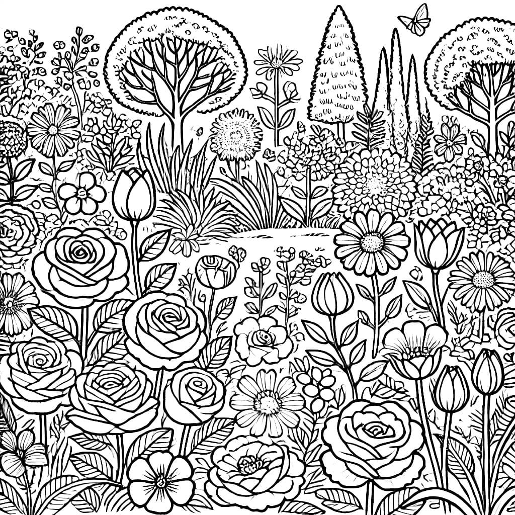 Taman bunga dan pepohonan besar