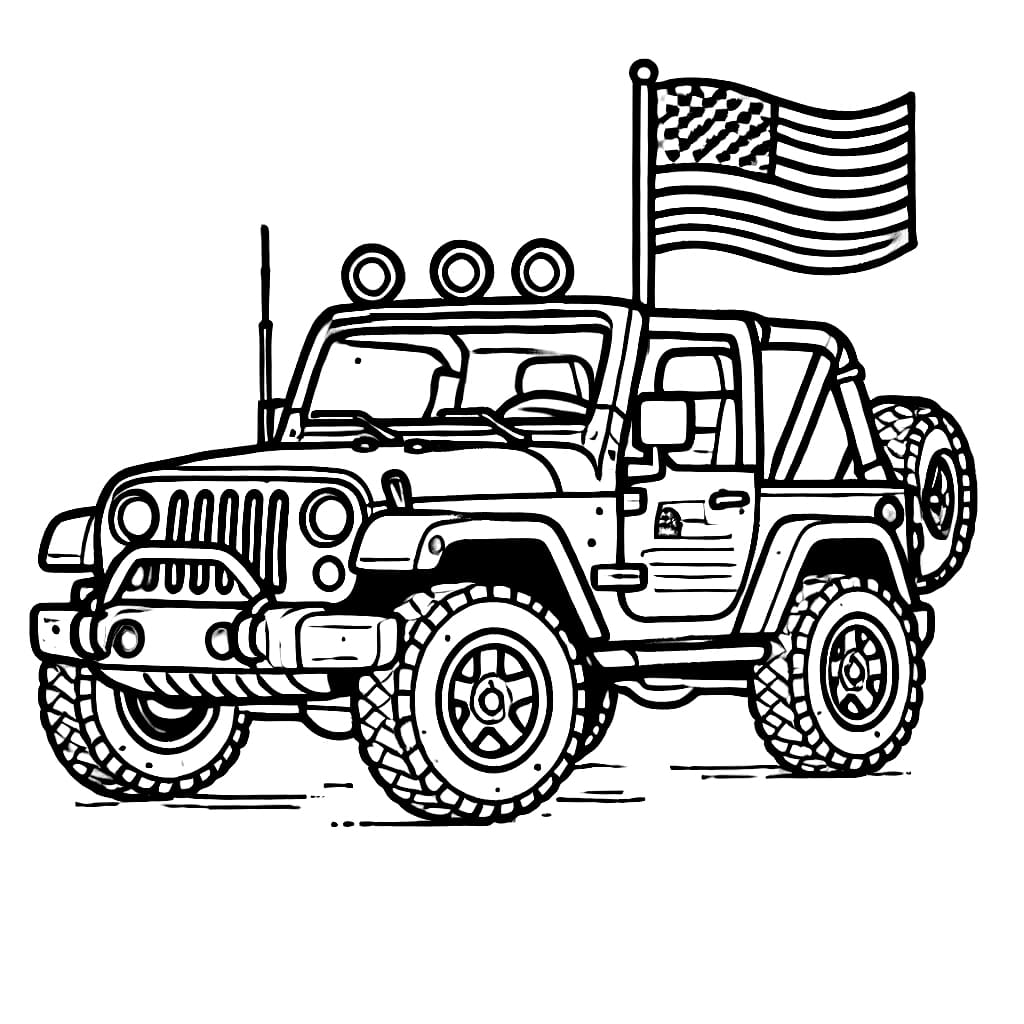 Mobil Jeep dengan bendera Amerika