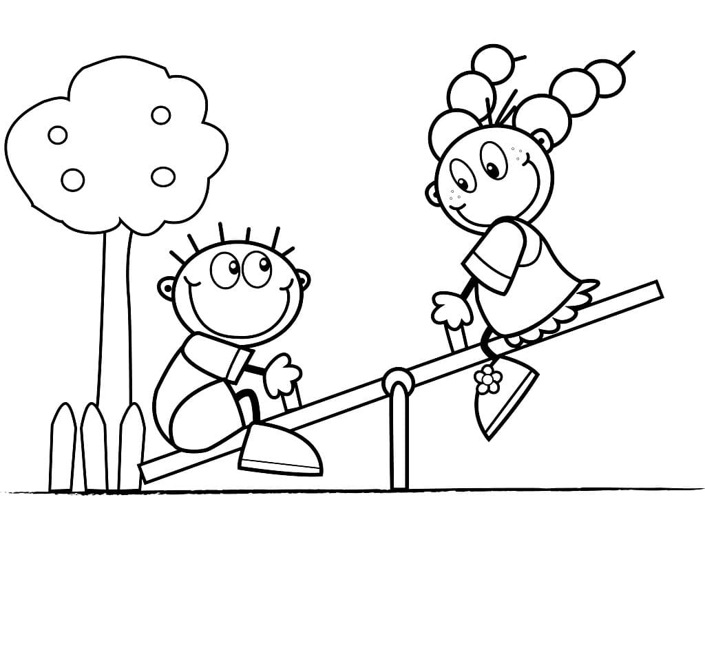 Anak-anak bermain jungkat jungkit