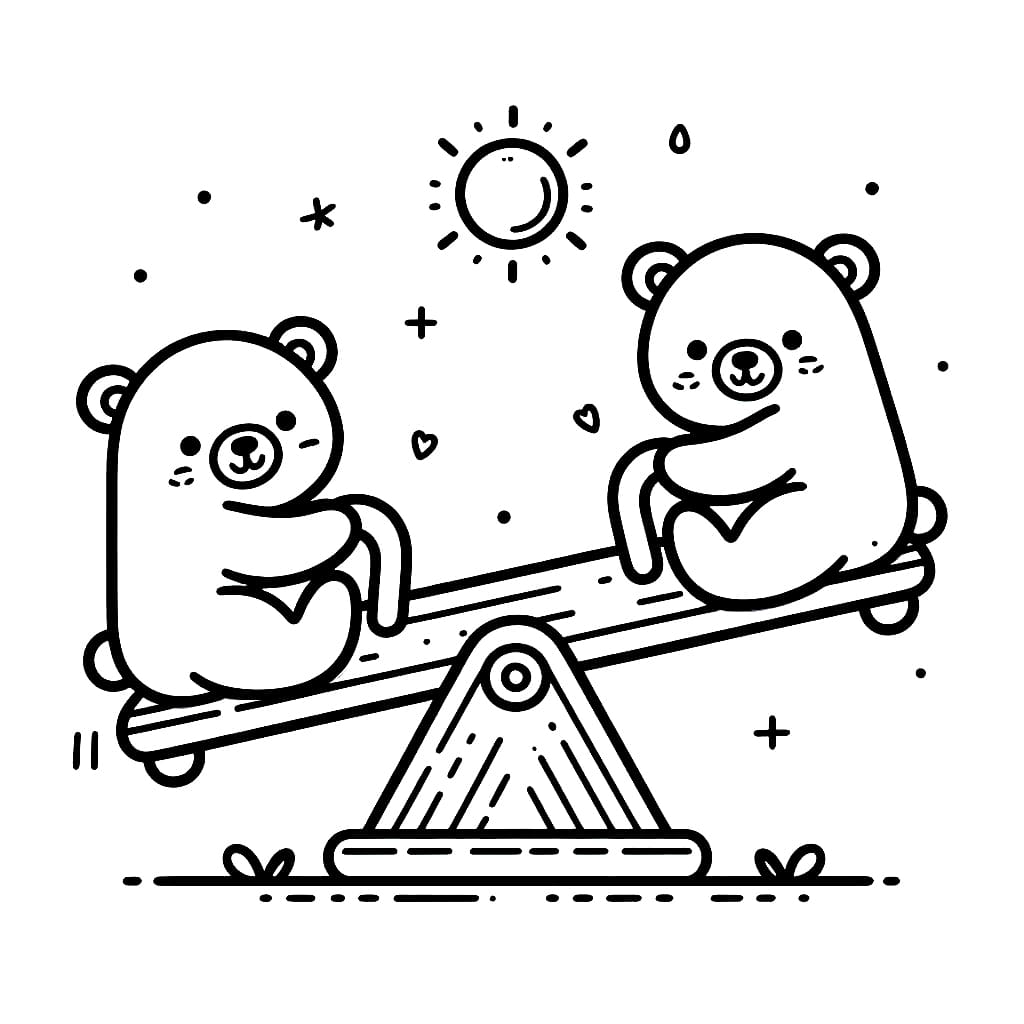 Bayi Beruang Bermain Jungkat jungkit