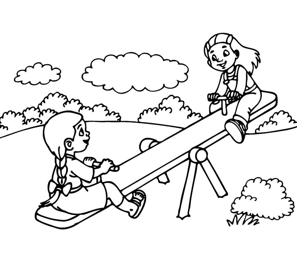 Gadis kecil bermain jungkat jungkit