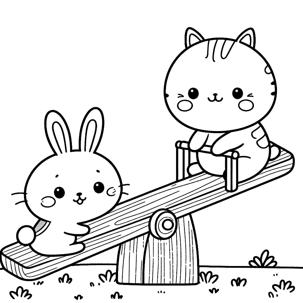 Kelinci dan Kucing di Jungkat jungkit