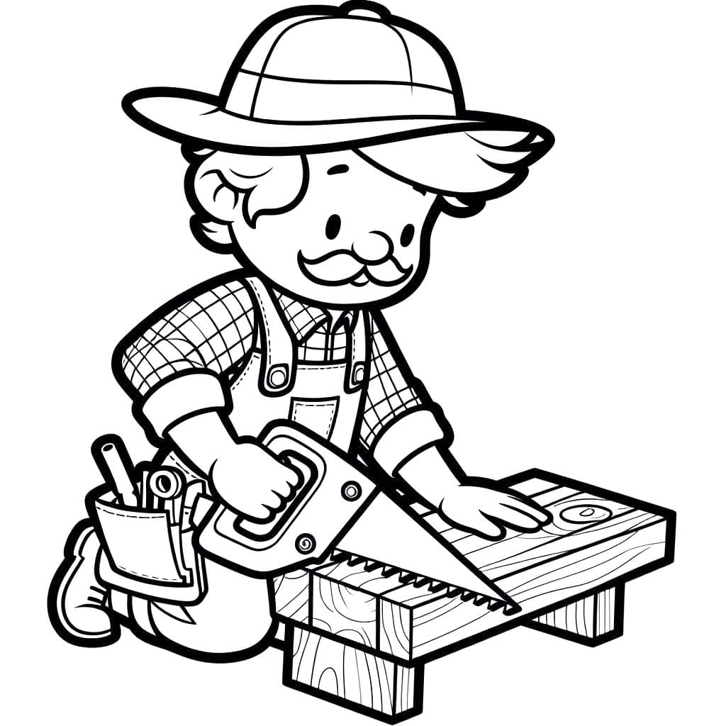 Tukang kayu memakai topi