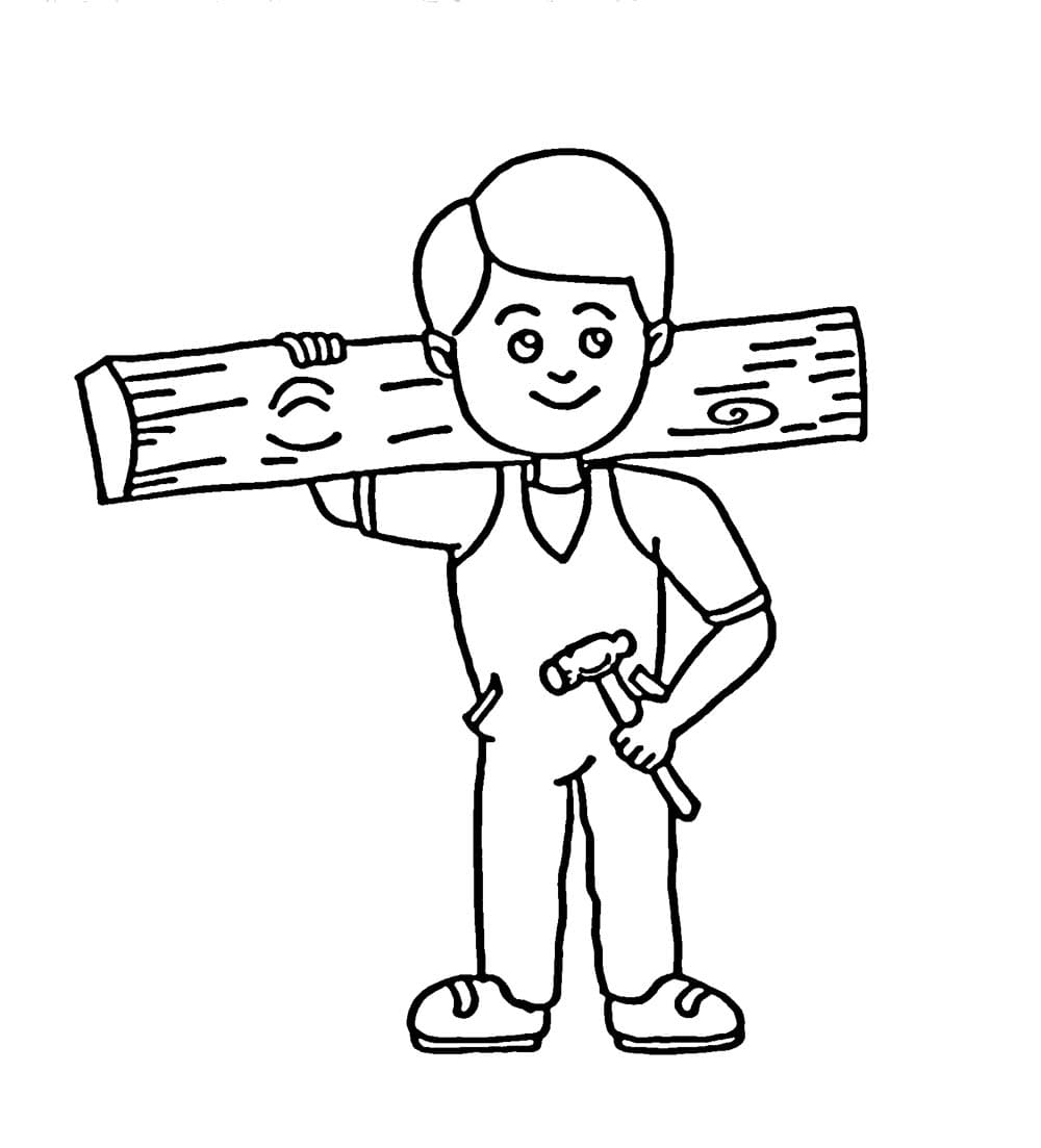 Tukang kayu membawa kayu