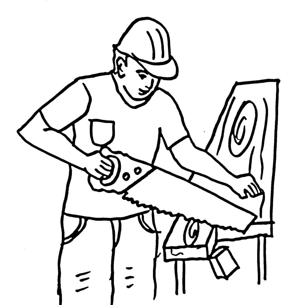 Tukang kayu memotong kayu