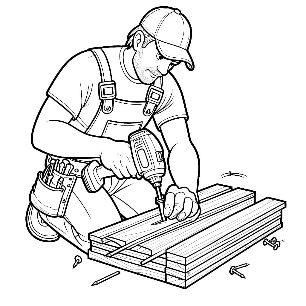 Tukang kayu mengebor kayu