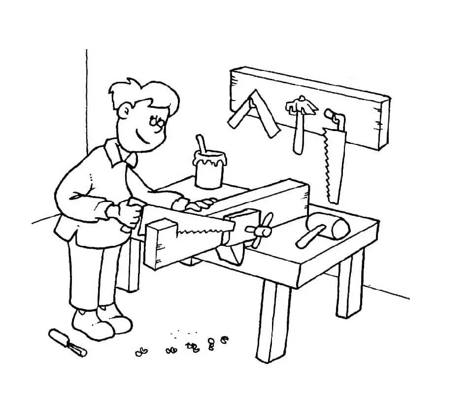 Tukang kayu sedang bekerja gratis