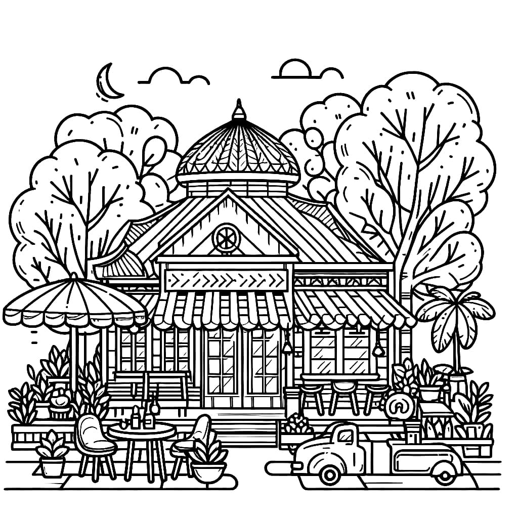 Restoran dengan pohon besar