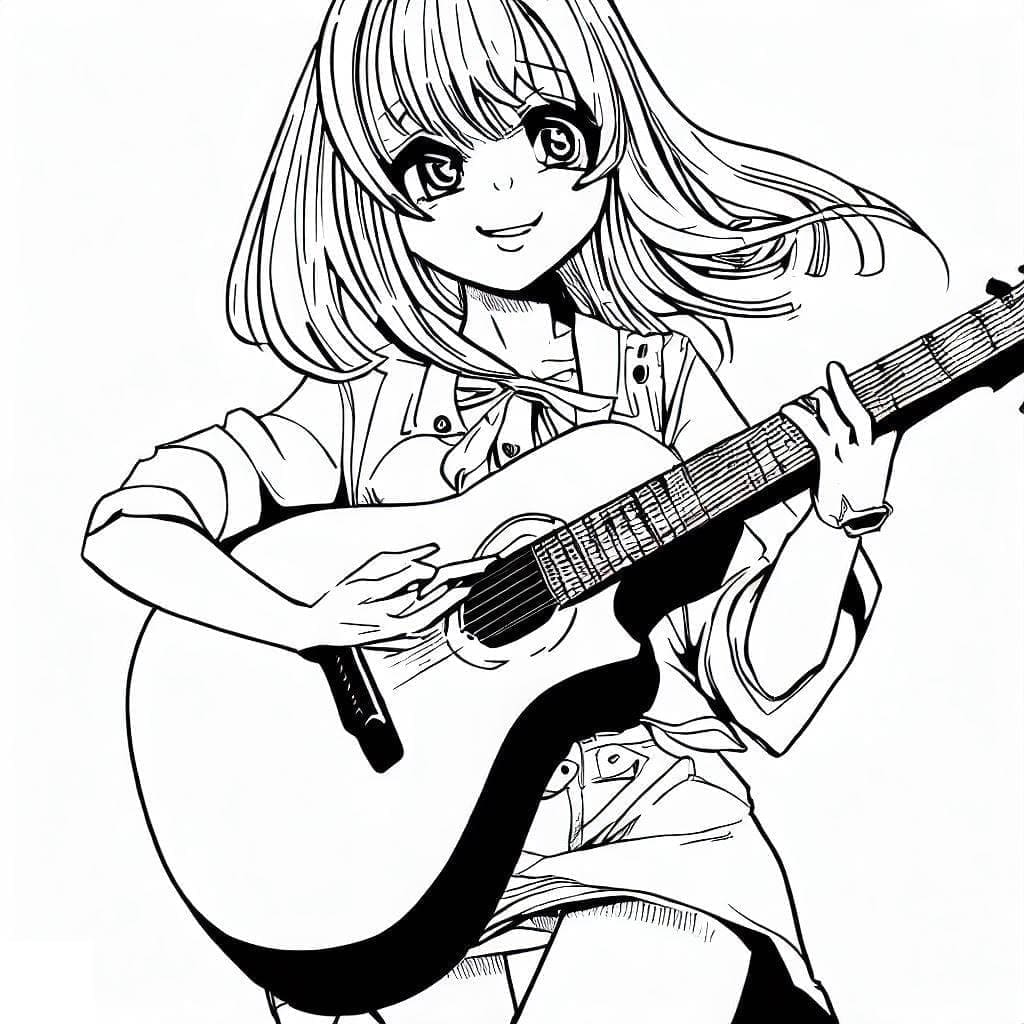 Gadis Anime Sedang Bermain Gitar