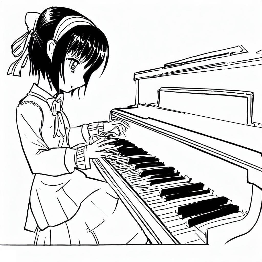 Gadis Anime Sedang Bermain Piano