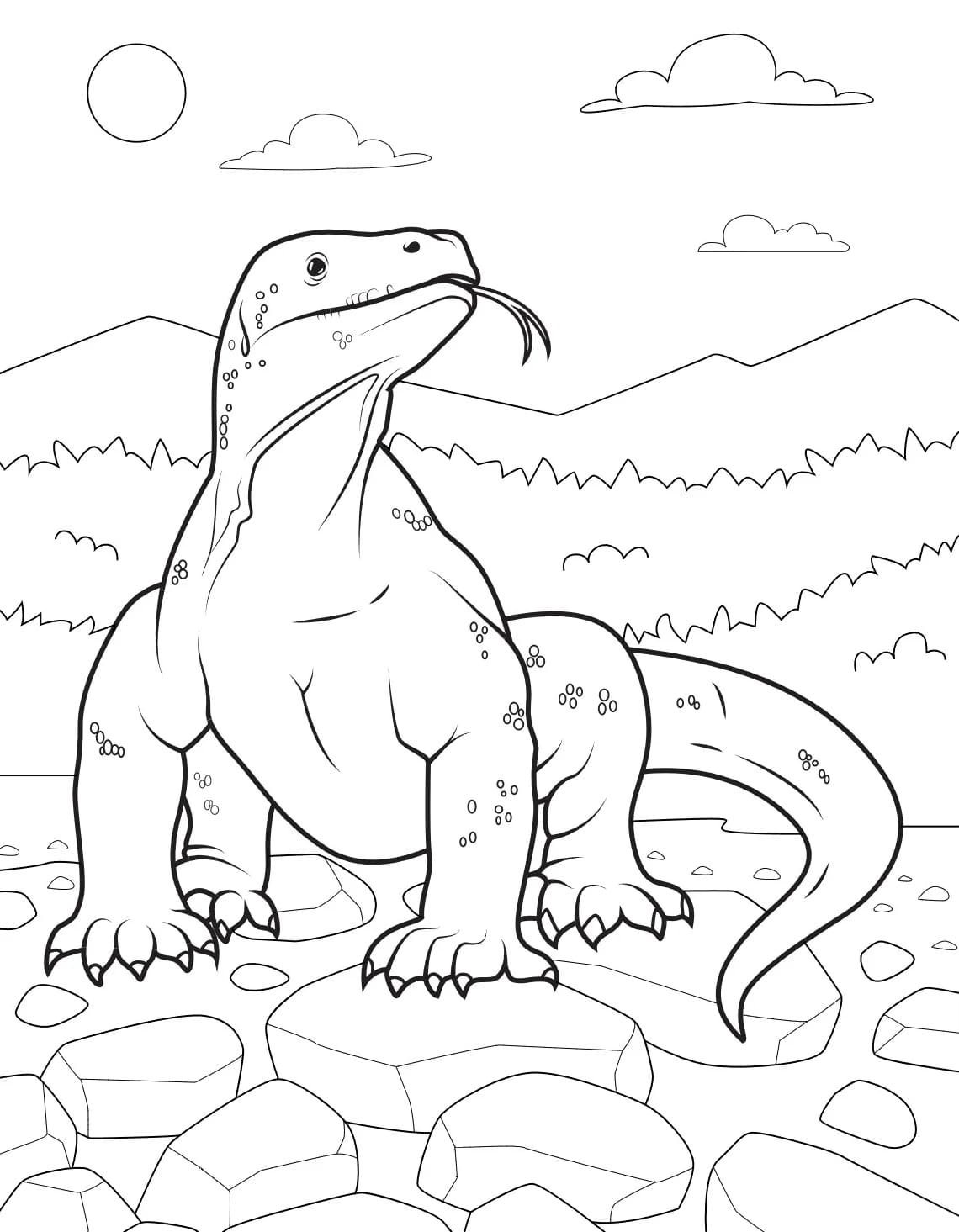 Komodo Berdiri di Atas Batu