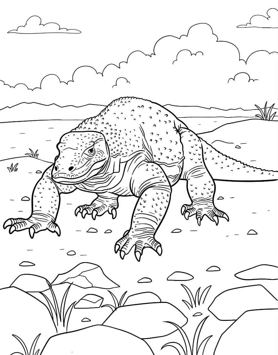 Komodo Bersisik Di Tepi Laut