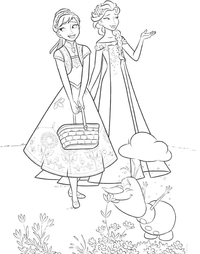 Elsa dan Anna dengan Olaf