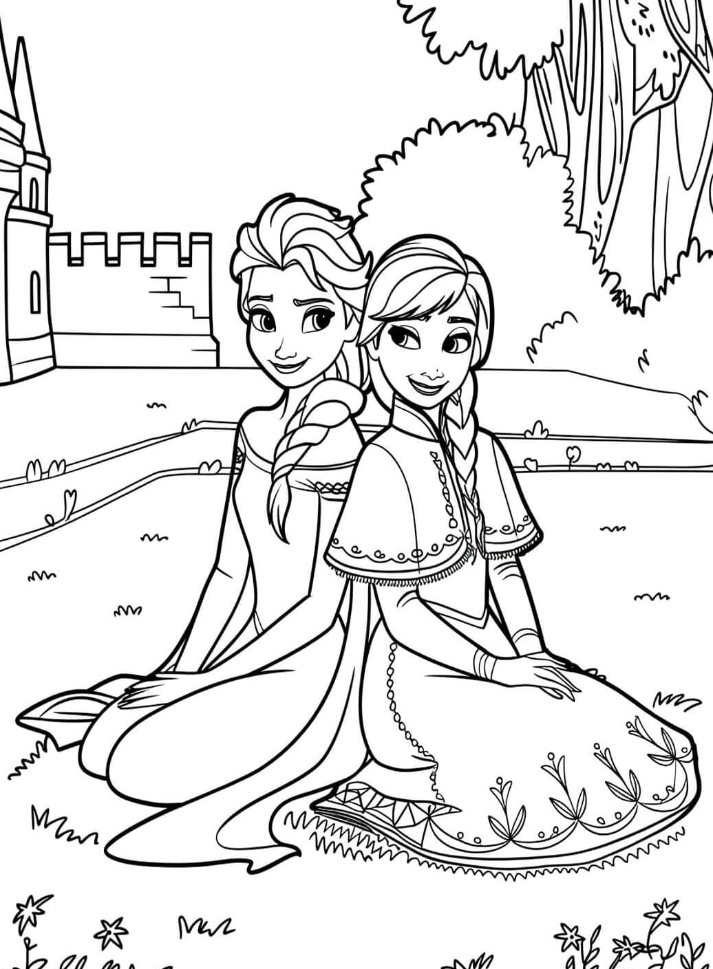 Elsa dan Anna di Rumput