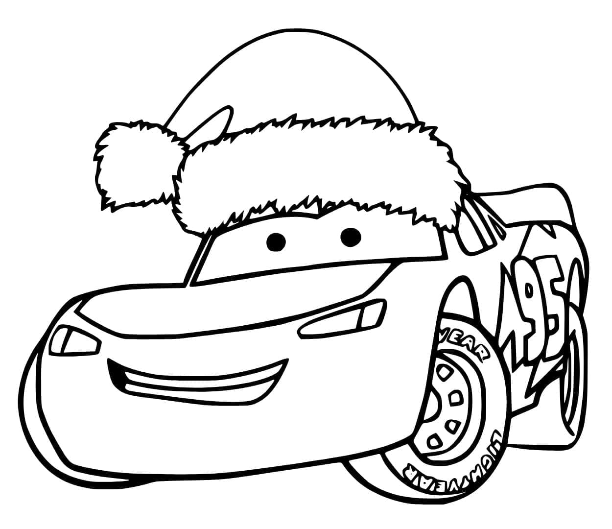Lightning McQueen dengan topi Santa
