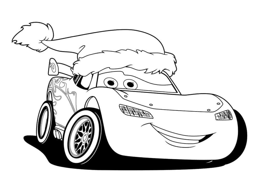 Lightning McQueen memakai topi Santa