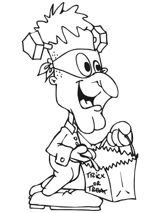 Anak Laki-laki dengan Kostum Frankenstein