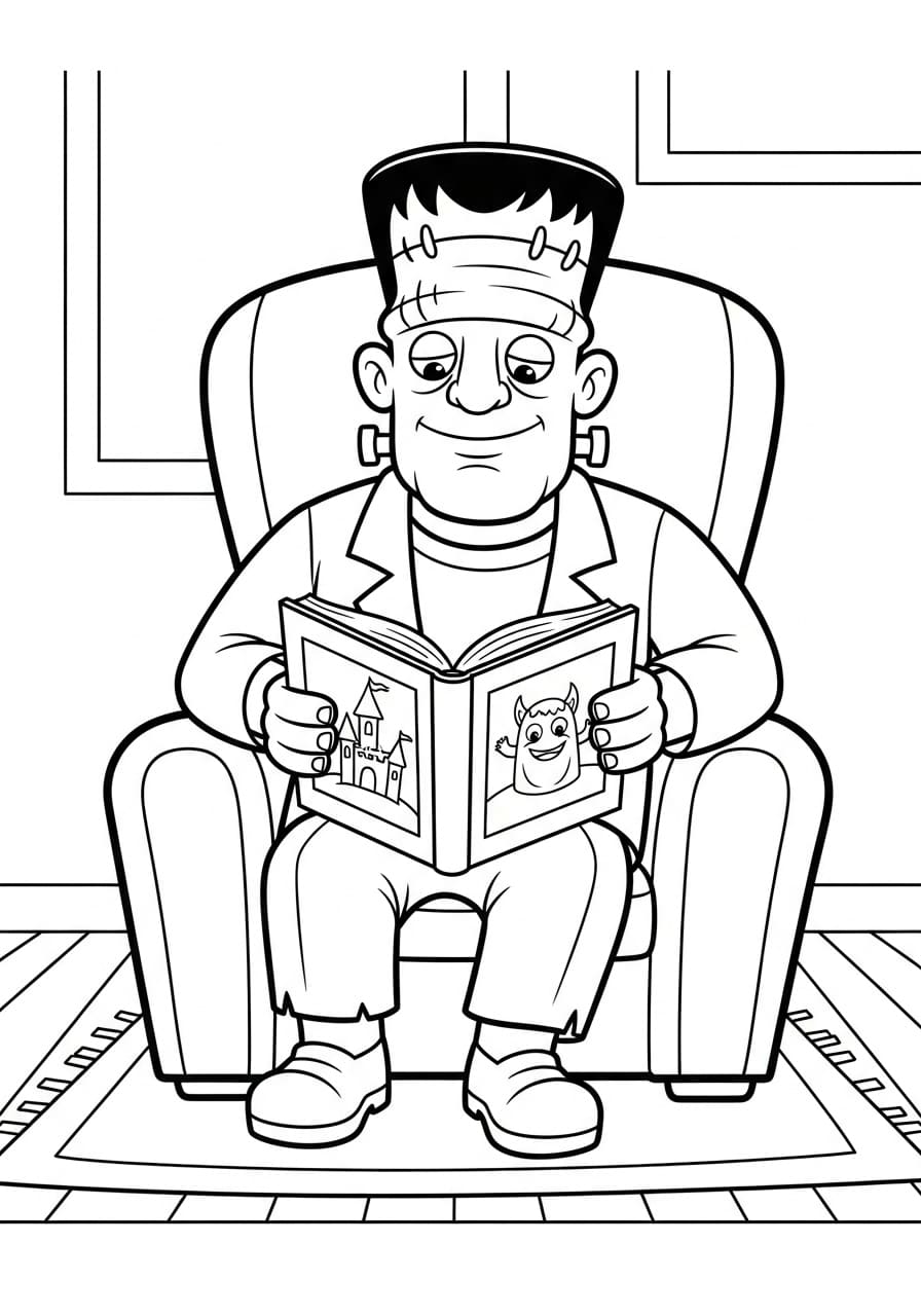 Frankenstein sedang membaca buku