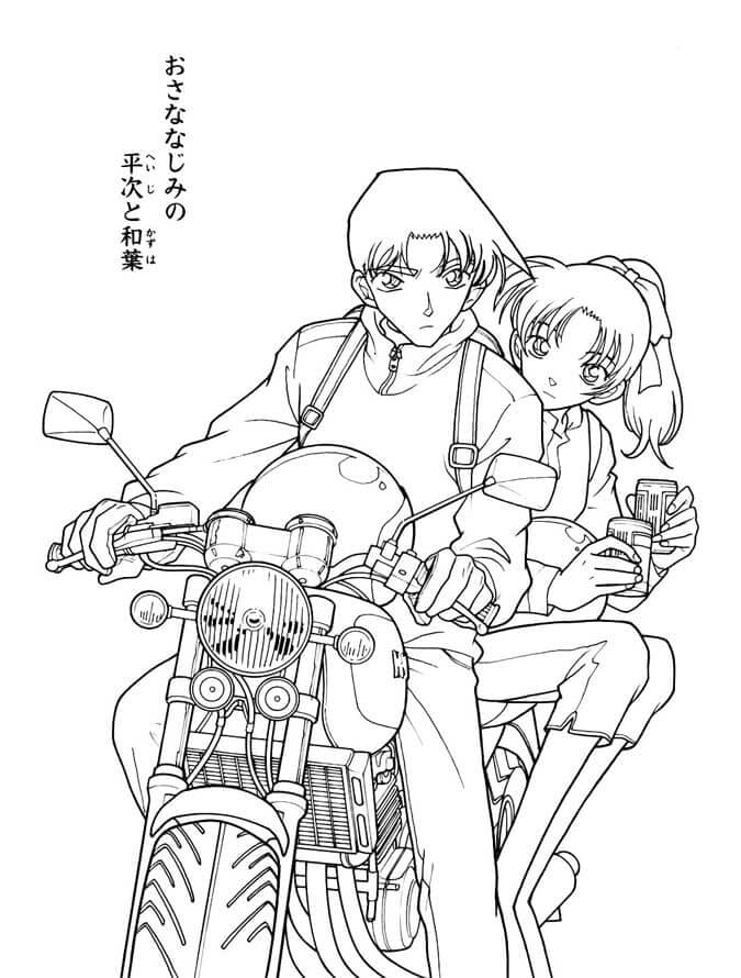 Heiji Hattori dan Kazuha Toyama mengendarai sepeda motor