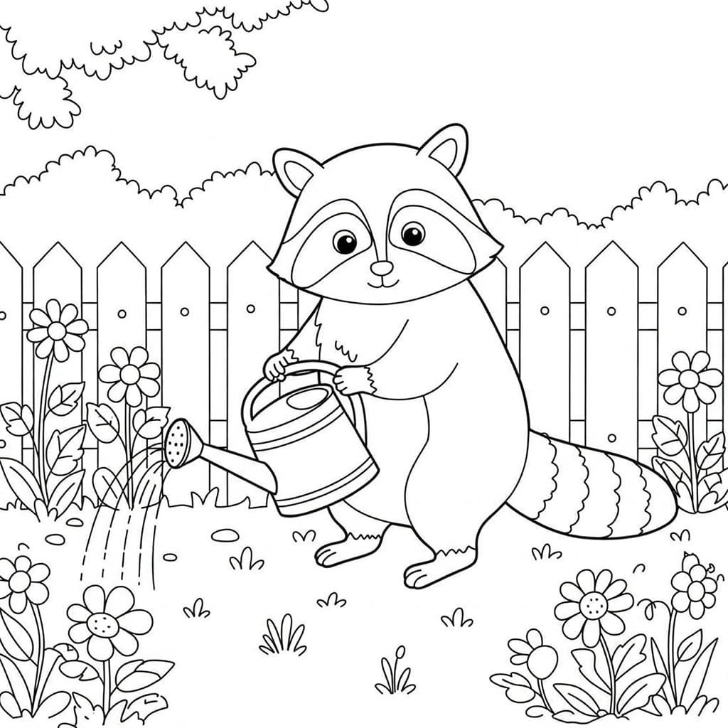 Rakun menyiram tanaman