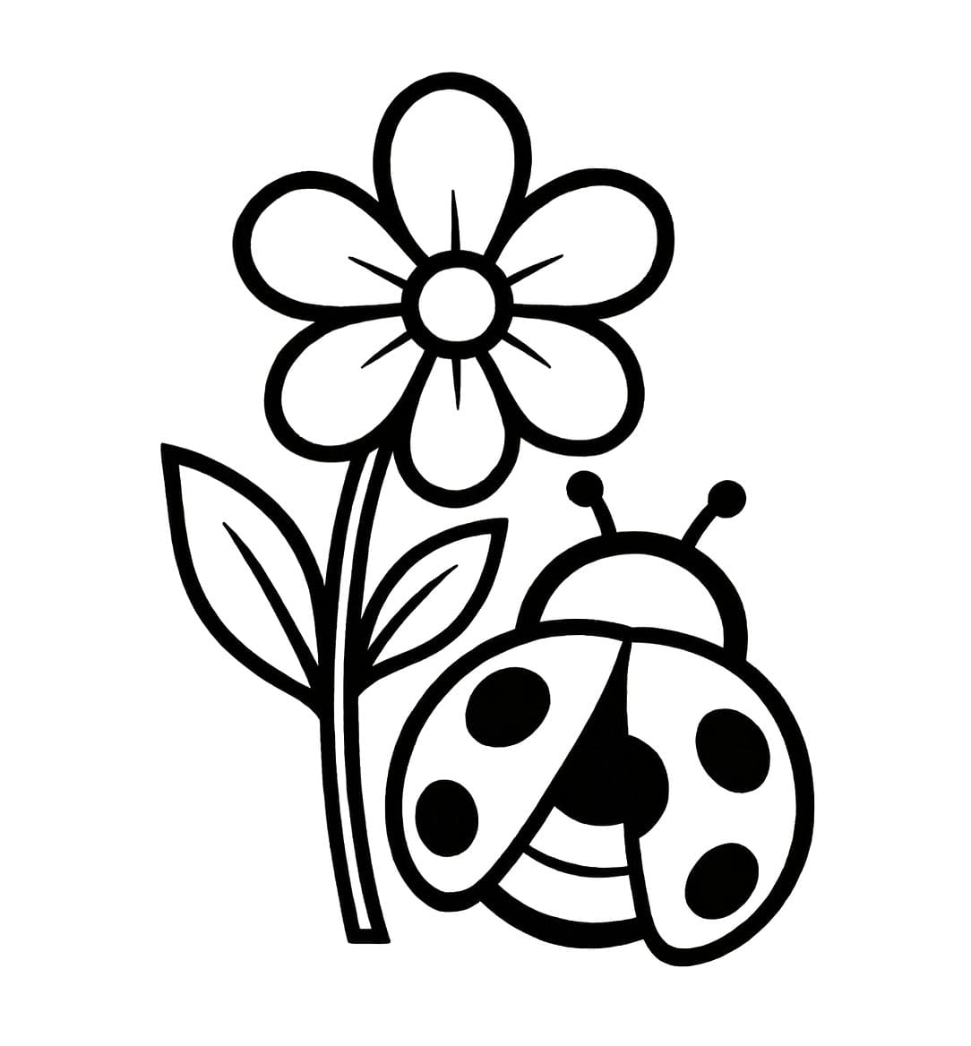 Sketsa Kumbang Kecil dan bunga