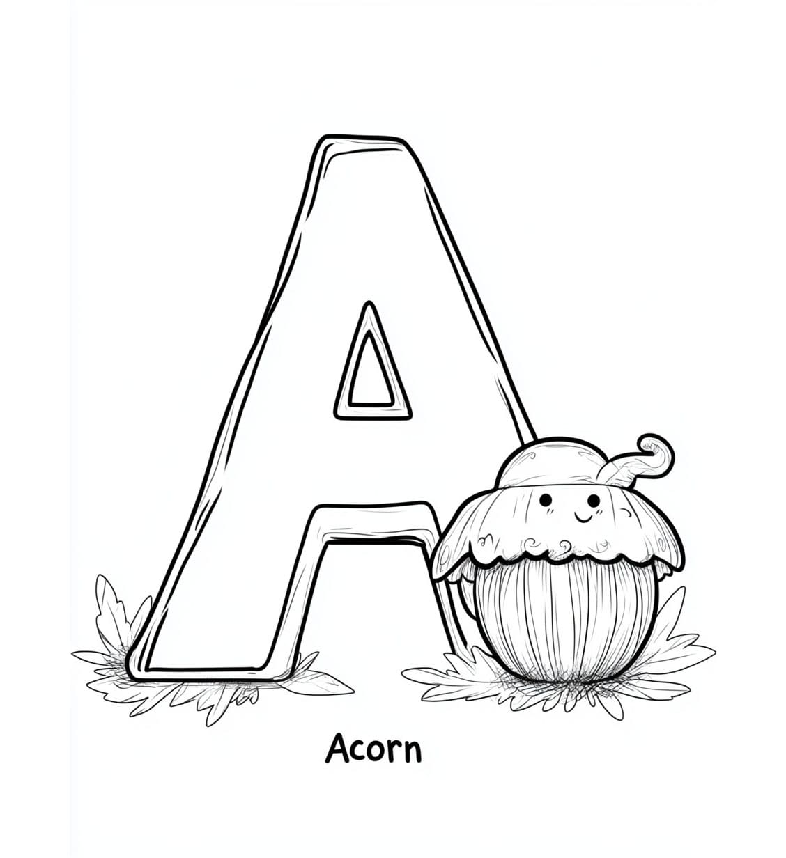 Huruf A biji pohon ek