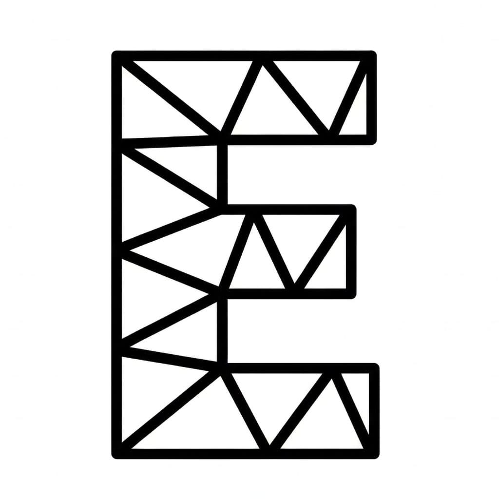 Huruf E dalam gaya zigzag