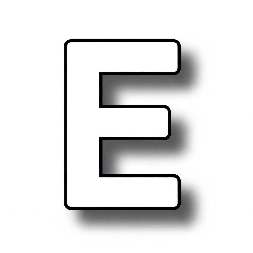 Huruf E dengan bayangan jatuh