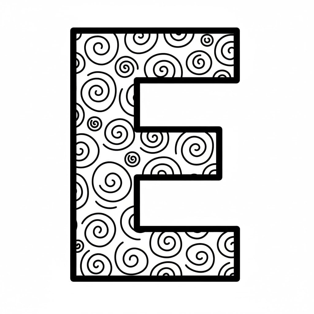 Huruf E dengan pola spiral
