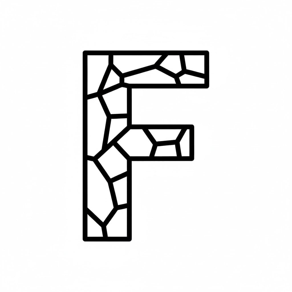 Huruf F bergaya pecahan kaca