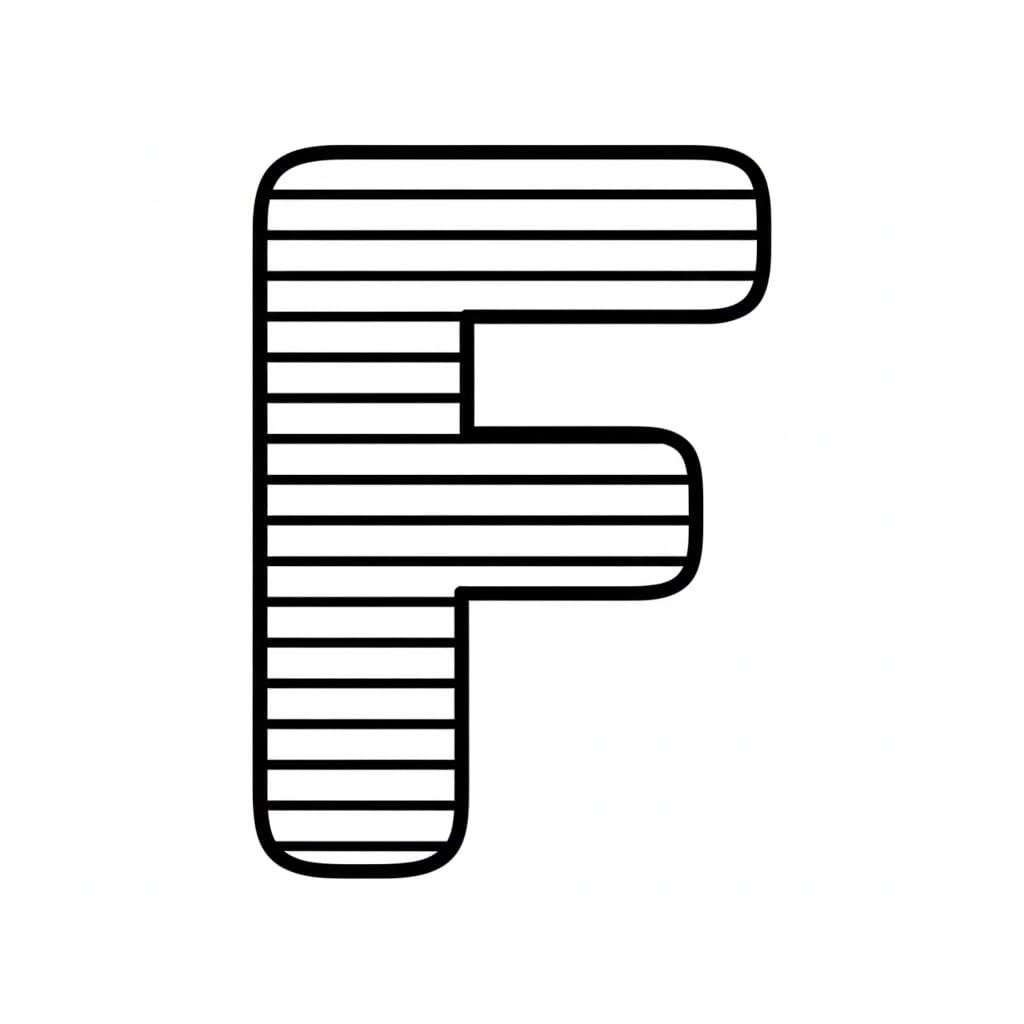 Huruf F dengan garis-garis horizontal